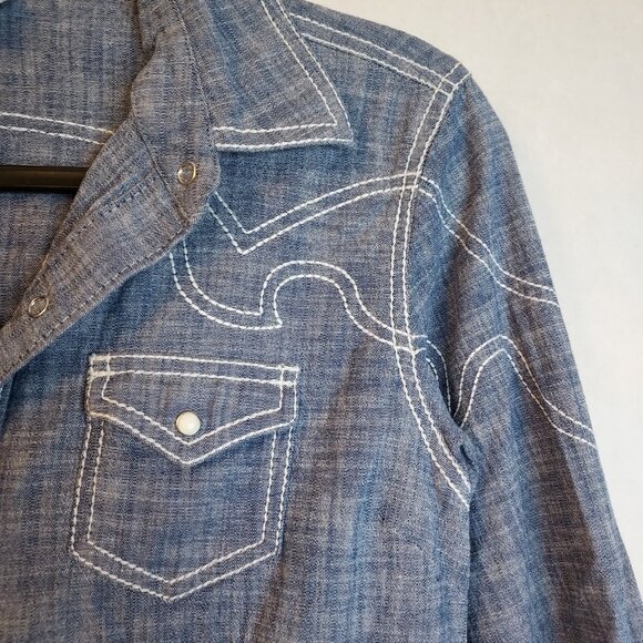 Ariat Long Sleeve Tunic Dress Women's Sm Blue Chambray Western Yoke Pearl Snap - Picture 4 of 14